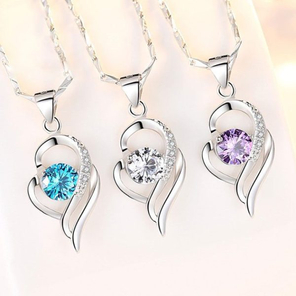 Dây chuyền bạc nữ đính đá hình trái tim cách điệu - Hình ảnh 2